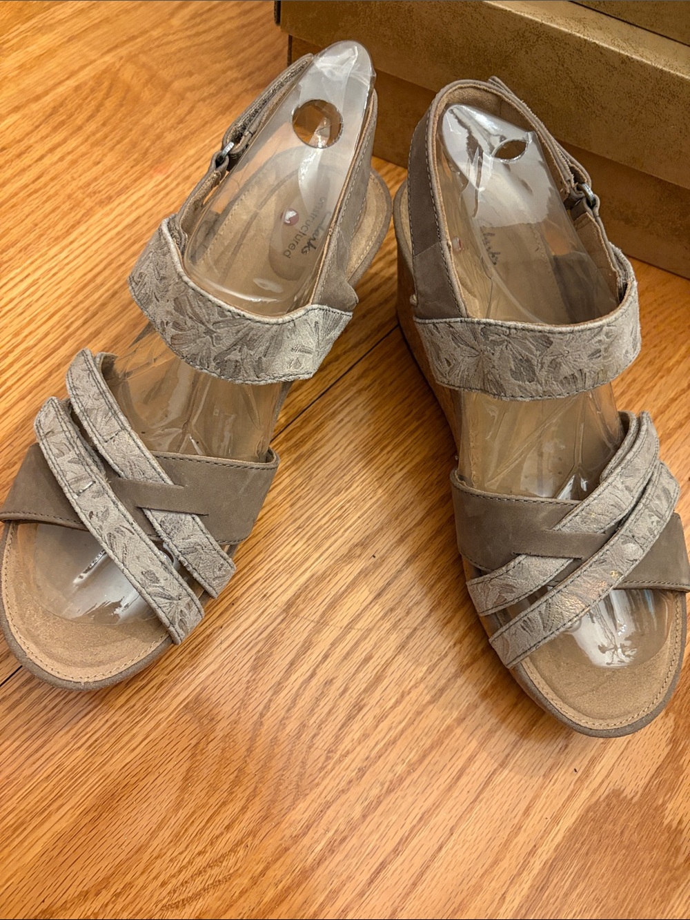 Clarks Taupe/Beige Wedge Sandals